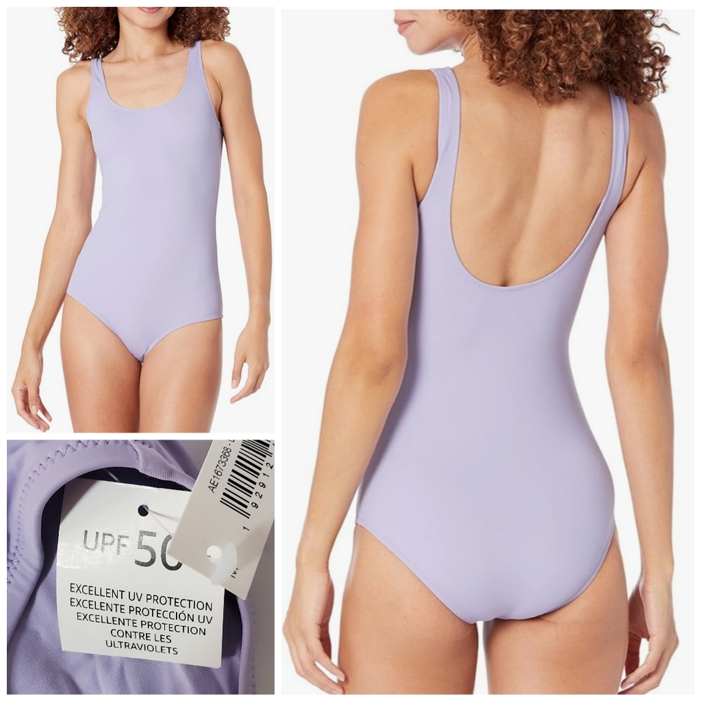 NWT WOMEN'S Medium Lilac One pc swimsuit full coverage UPF 50 Amazon Essentials